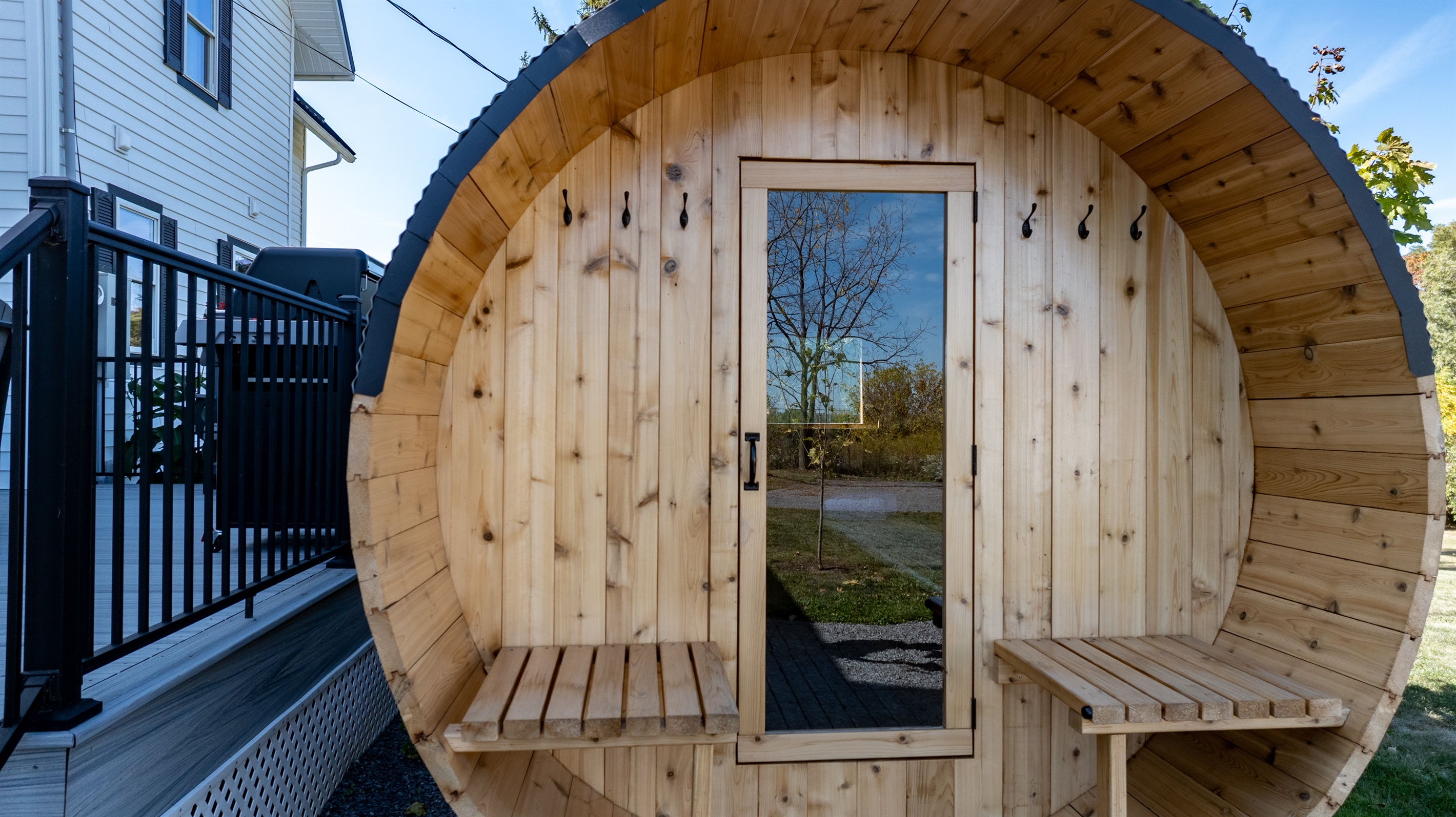 Step into your private cedar barrel sauna — where rustic charm meets pure relaxation
