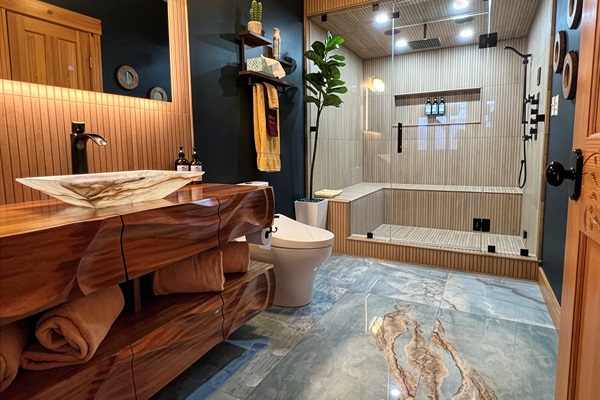 Large steamroom, spa shower, bidet