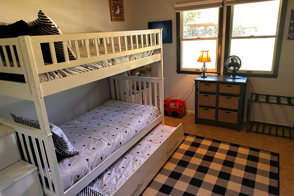 Bunk with trundle (sleeps 3) can sleep adults upper