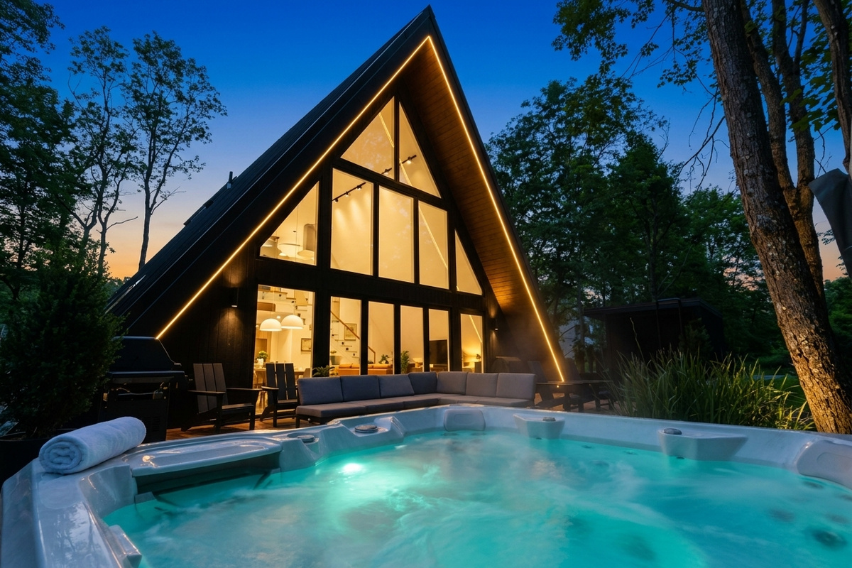 The hot tub, after dark