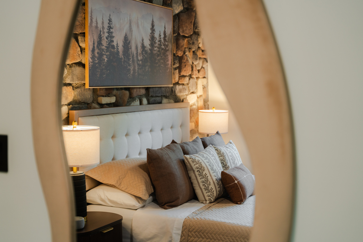 Thoughtfully designed bedroom with warm textures and natural finishes.