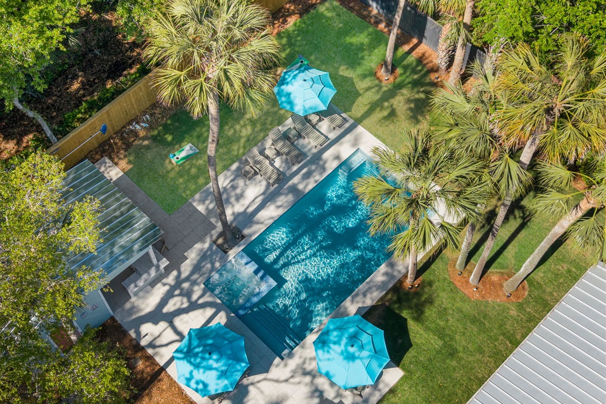 Backyard Aerial View | IOP Escapes Beach Blessing | 3705 Hartnett Blvd, Isle of Palms, SC