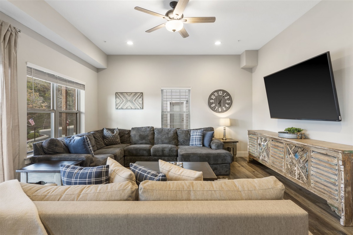 Get comfortable around the big screen downstairs!