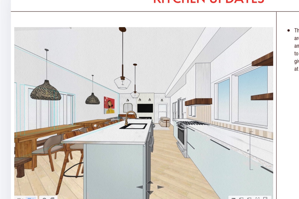 A rendering from the kitchen to the living area