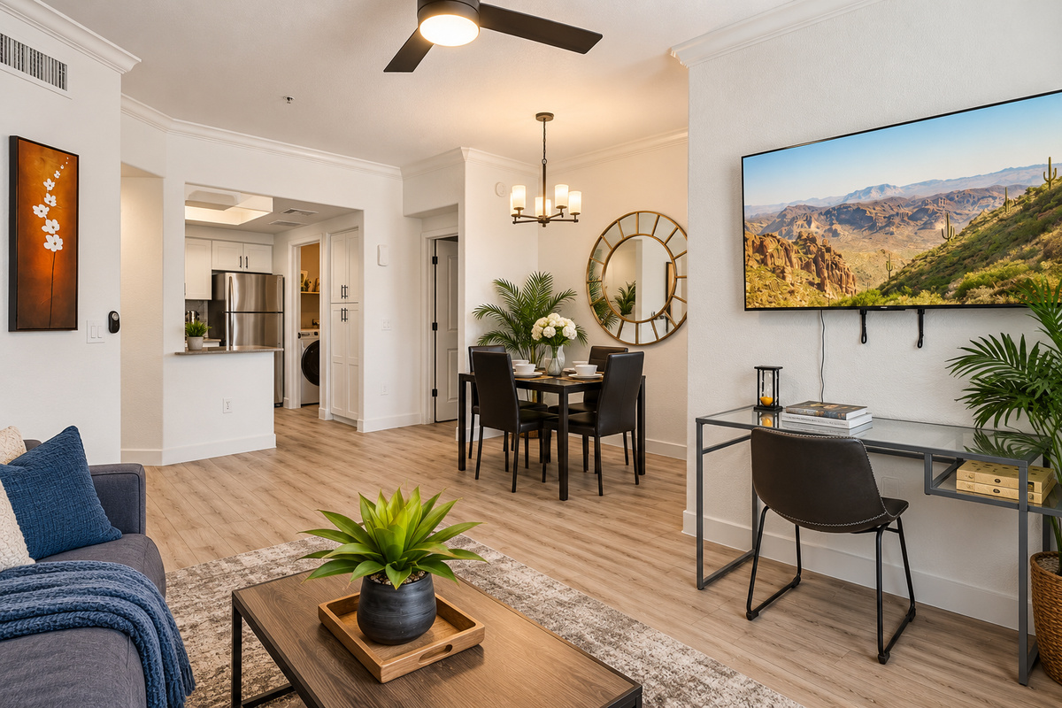 Spacious area from living room to dining area