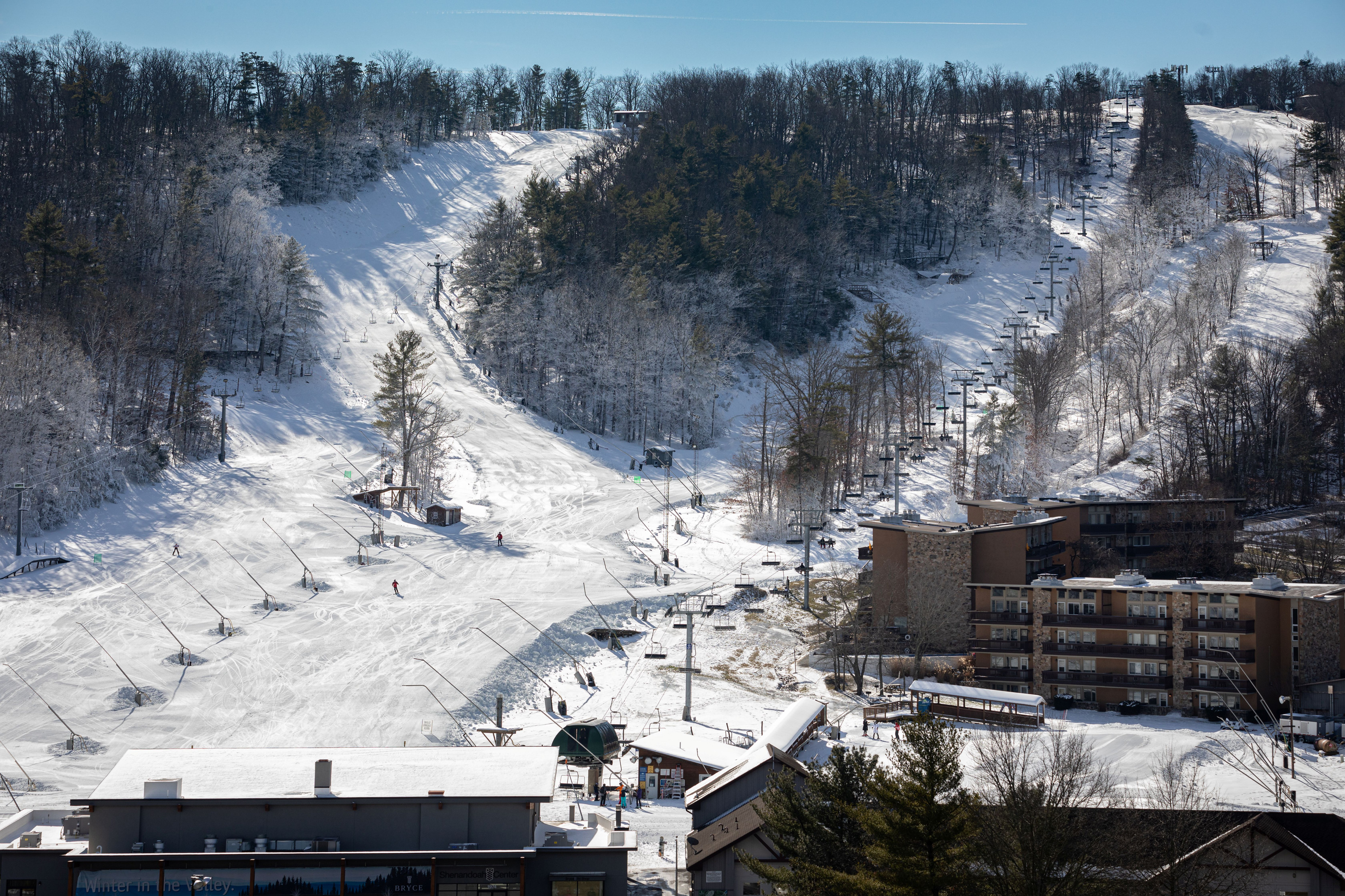 Test your skiing skills at Bryce Resort while your friends watch from our Sky Mountain Chalet deck.
