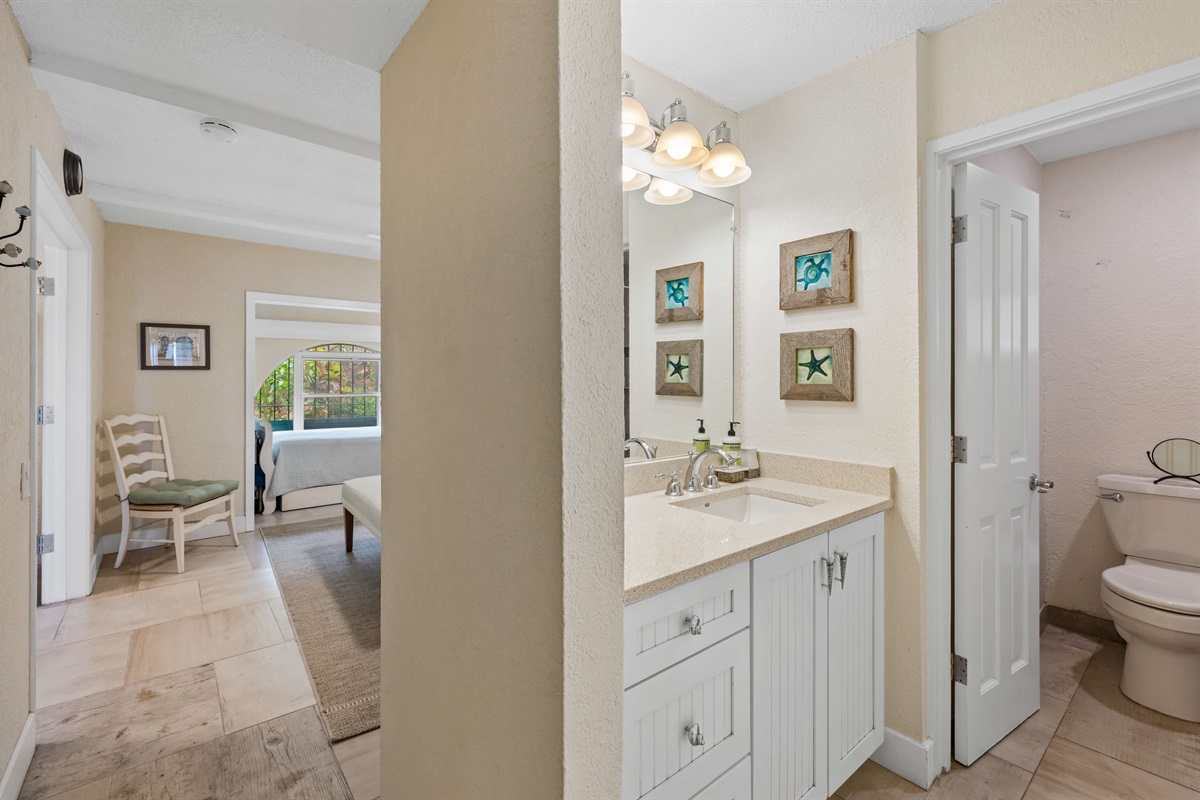 The is the guest bathroom for the guest bedroom off the entrance.
