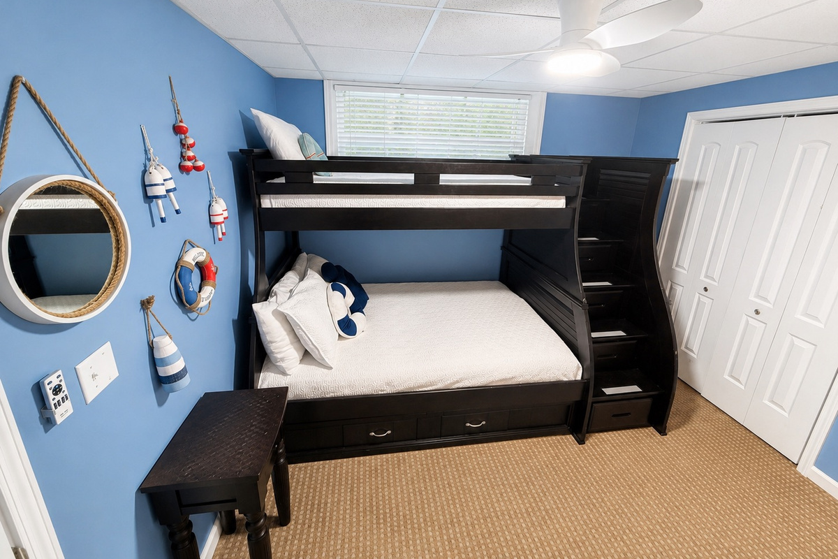 Cozy bunk bed area with comfortable bedding