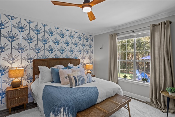 Drift off to sleep in this serene retreat after a sun-kissed day by the shore.