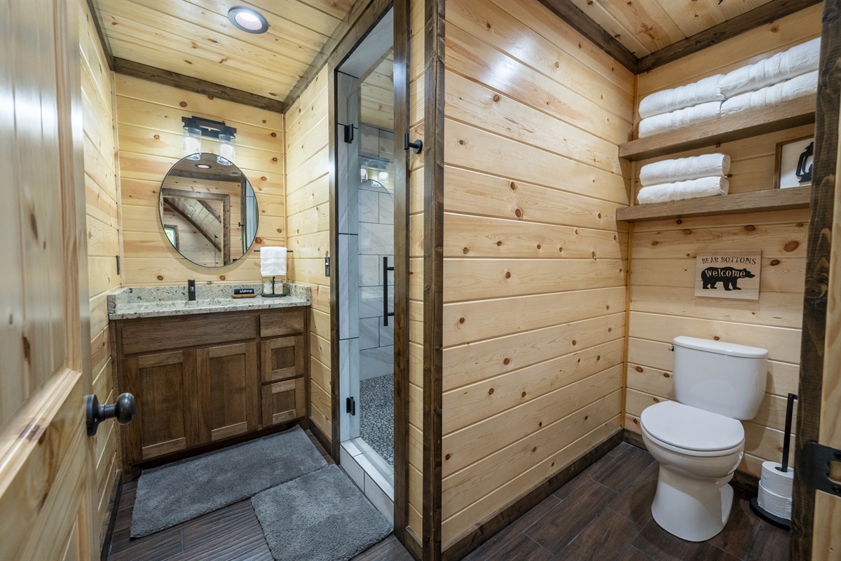 Full bath upstairs.  XL walk in shower.