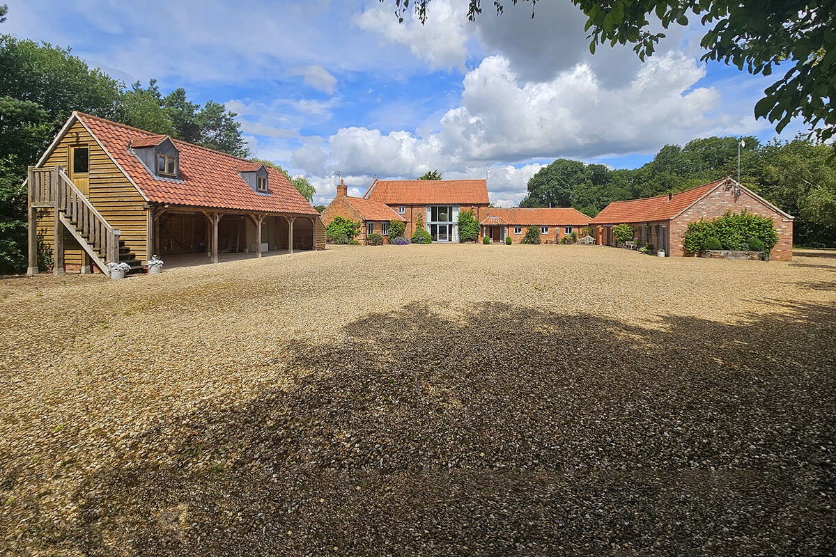 Gorse Lodge Main House viewed from the parking courtyard with The Courtyard, The Pen, and The Rookery