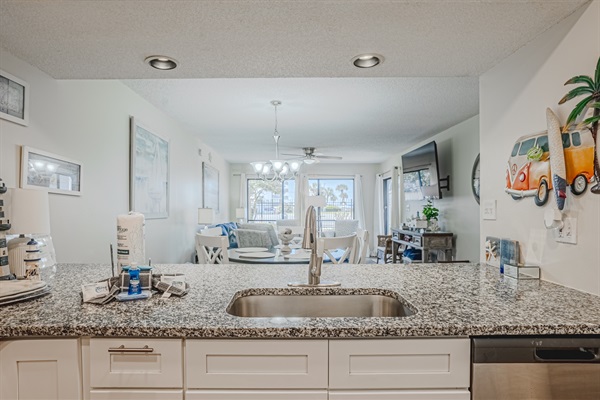 Kitchen view into living area