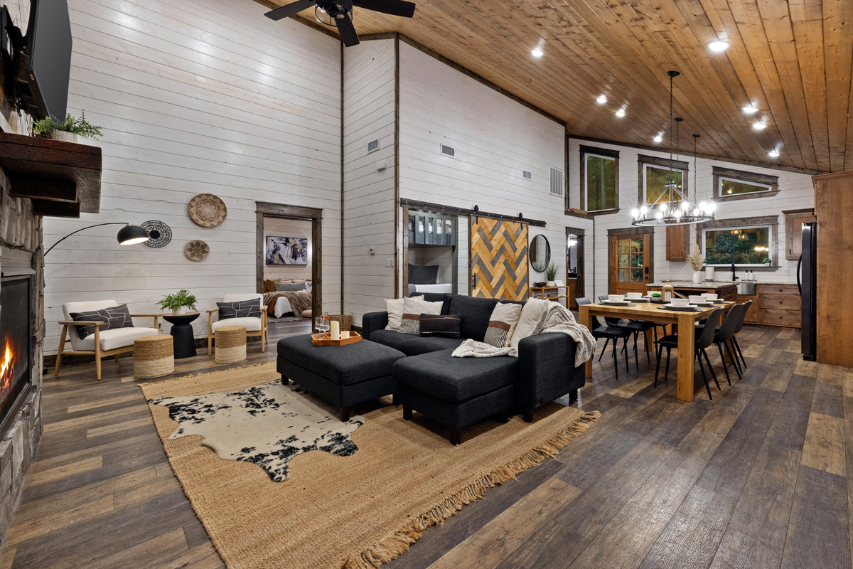 One open space made for being together. Cook, eat, lounge by the fire, and still feel connected no matter where everyone settles in.