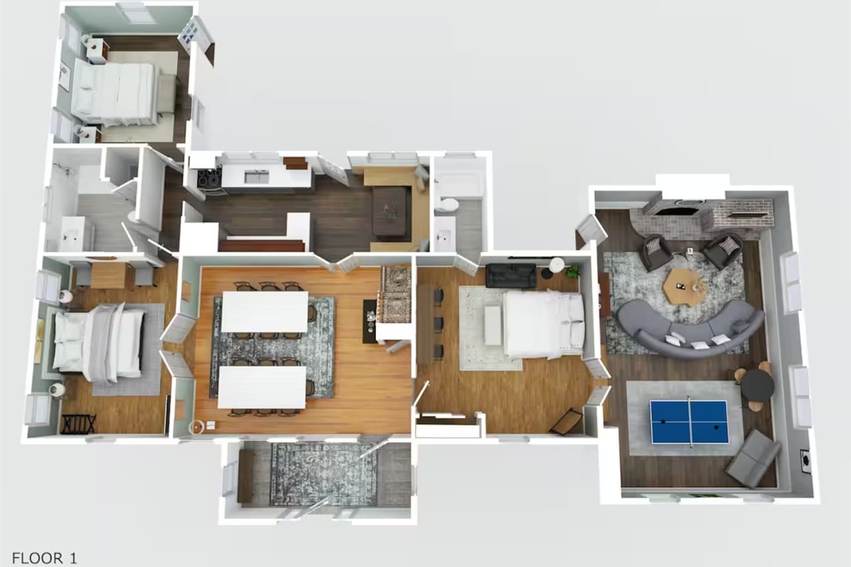 The Eucalyptus Suite is located along the entire left side of the first floor of Southern Guesthouse. The other 2 suites are located upstairs.