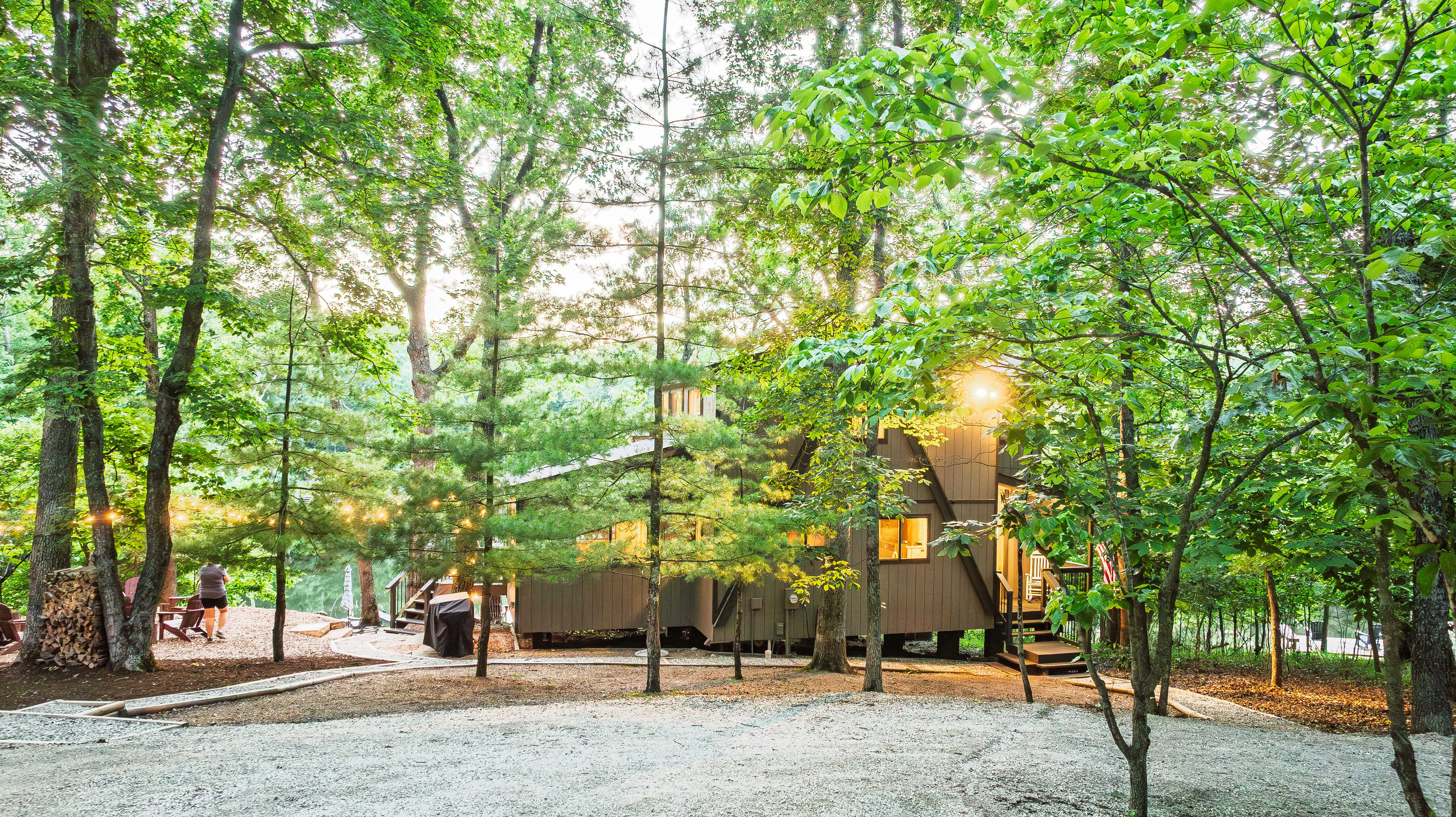 The gravel driveway is a round-a-bout