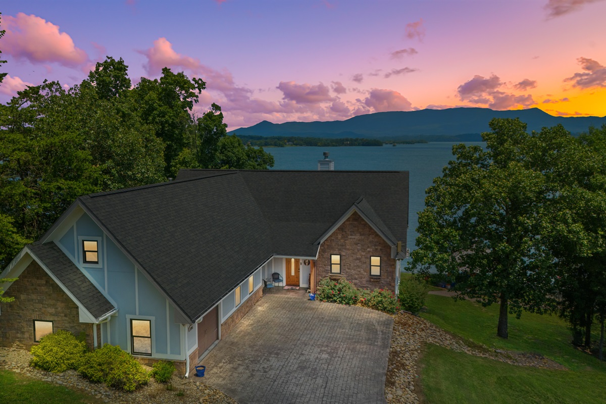 Lake House exterior from drone