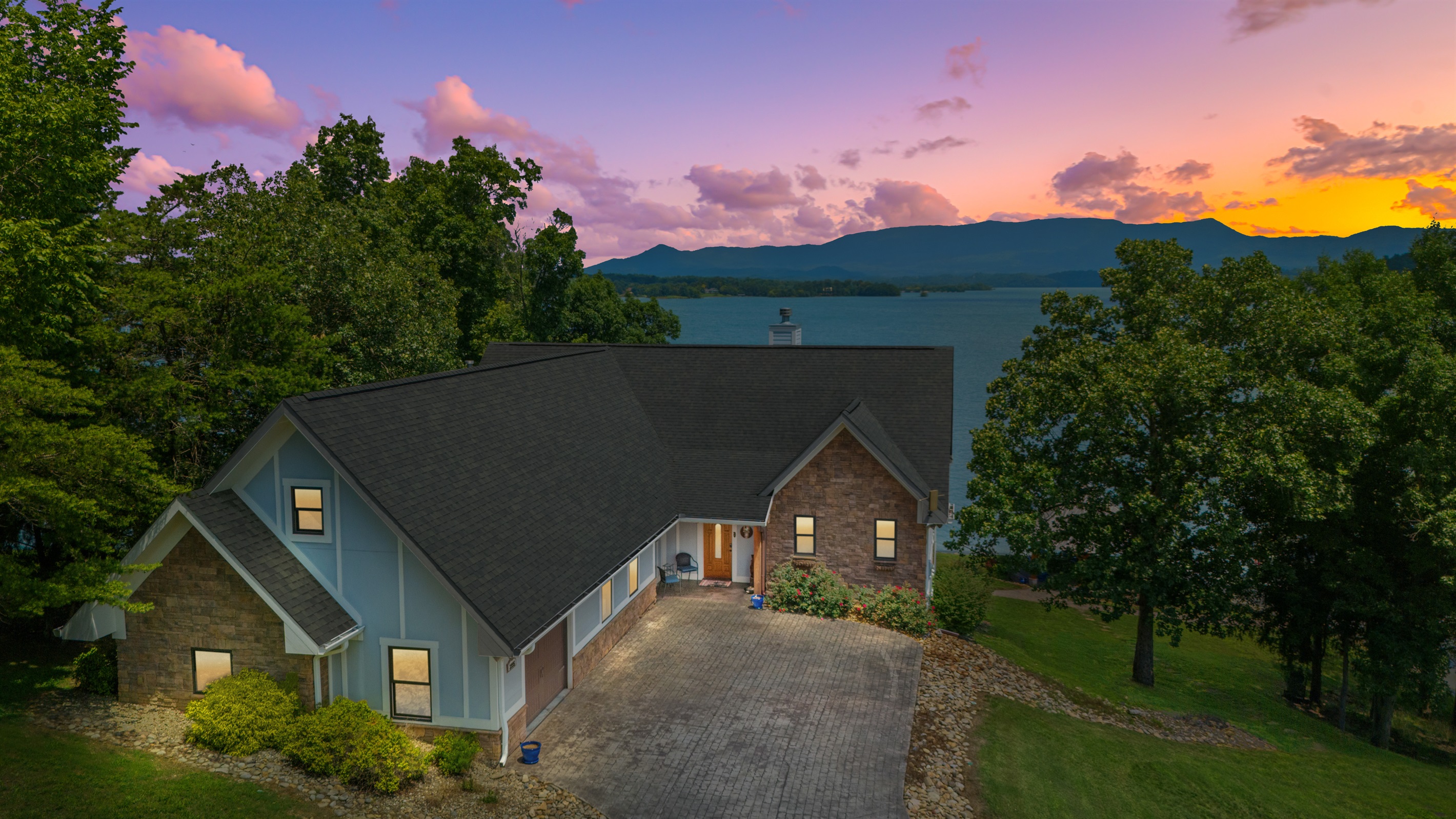 Lake House exterior from drone