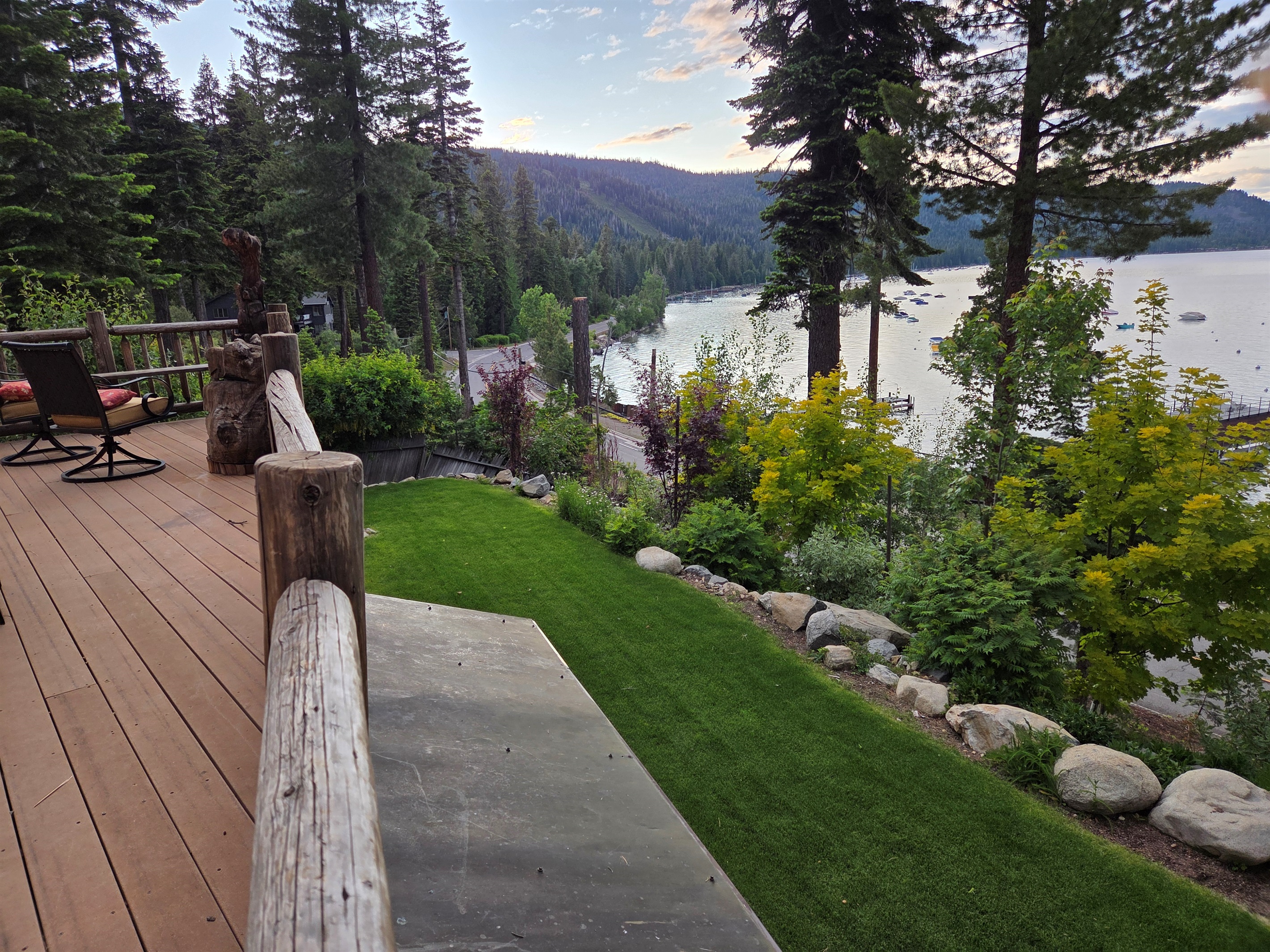 Our lawn area facing the lake.  This will most likely be covered by snow in the winter and not be green in the in between seasons, but this what it looks like in the summer!