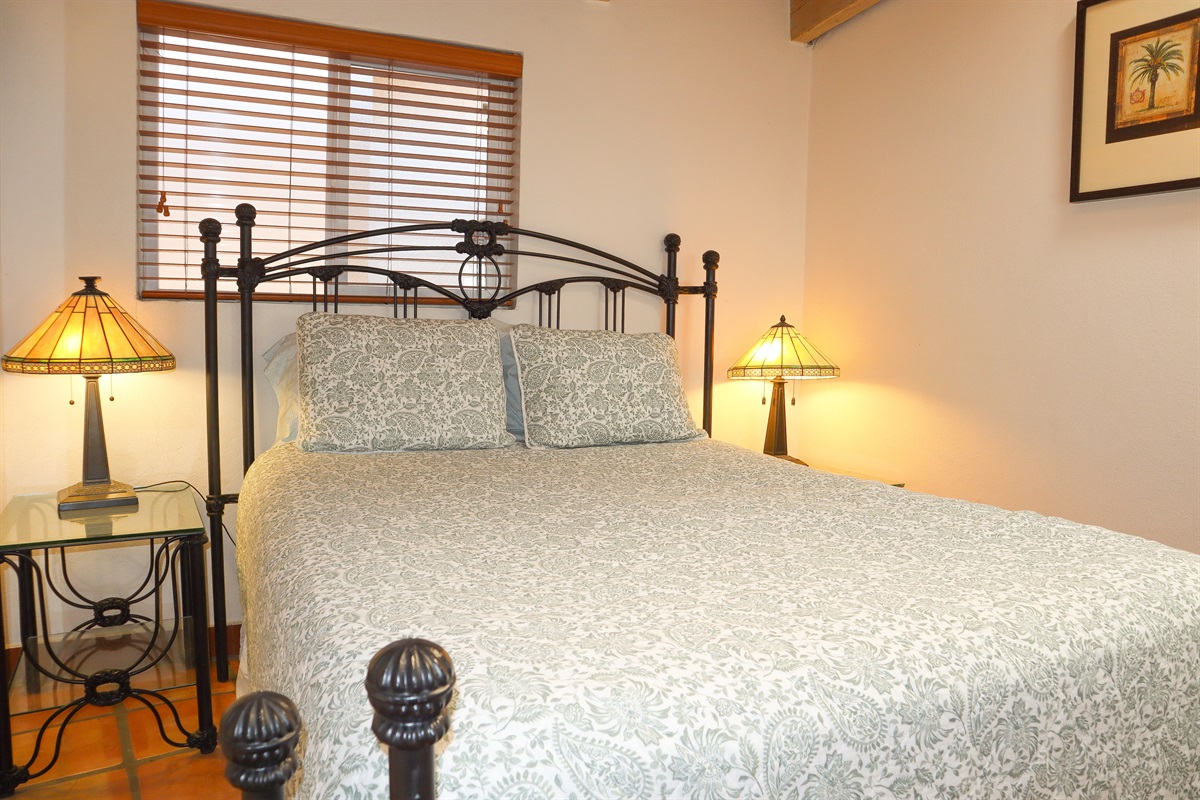 Circa Del Mar - Upstairs Bedroom 3 with a Queen bed with Wesley Allen headboard and open-toe foot posts.