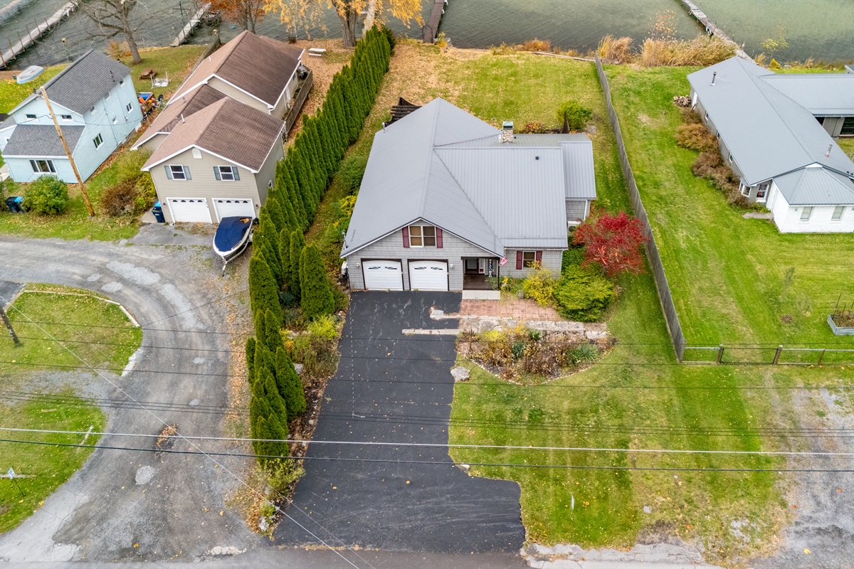 Arial view of the front of the house
