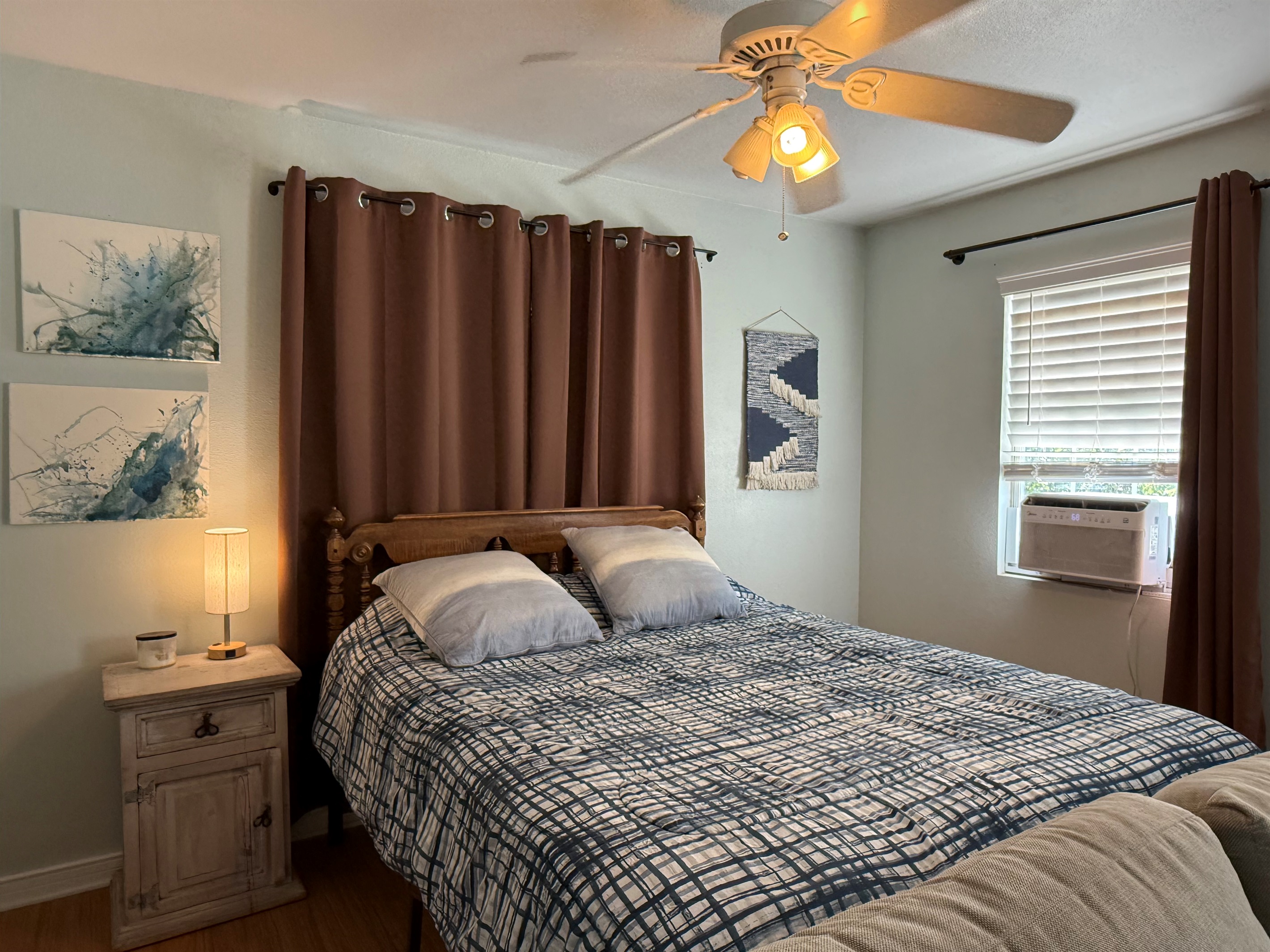 Plush queen bed with premium linens.