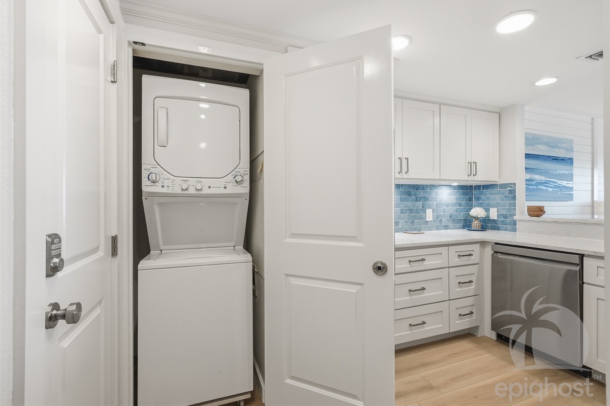 In-unit stacked washer and dryer