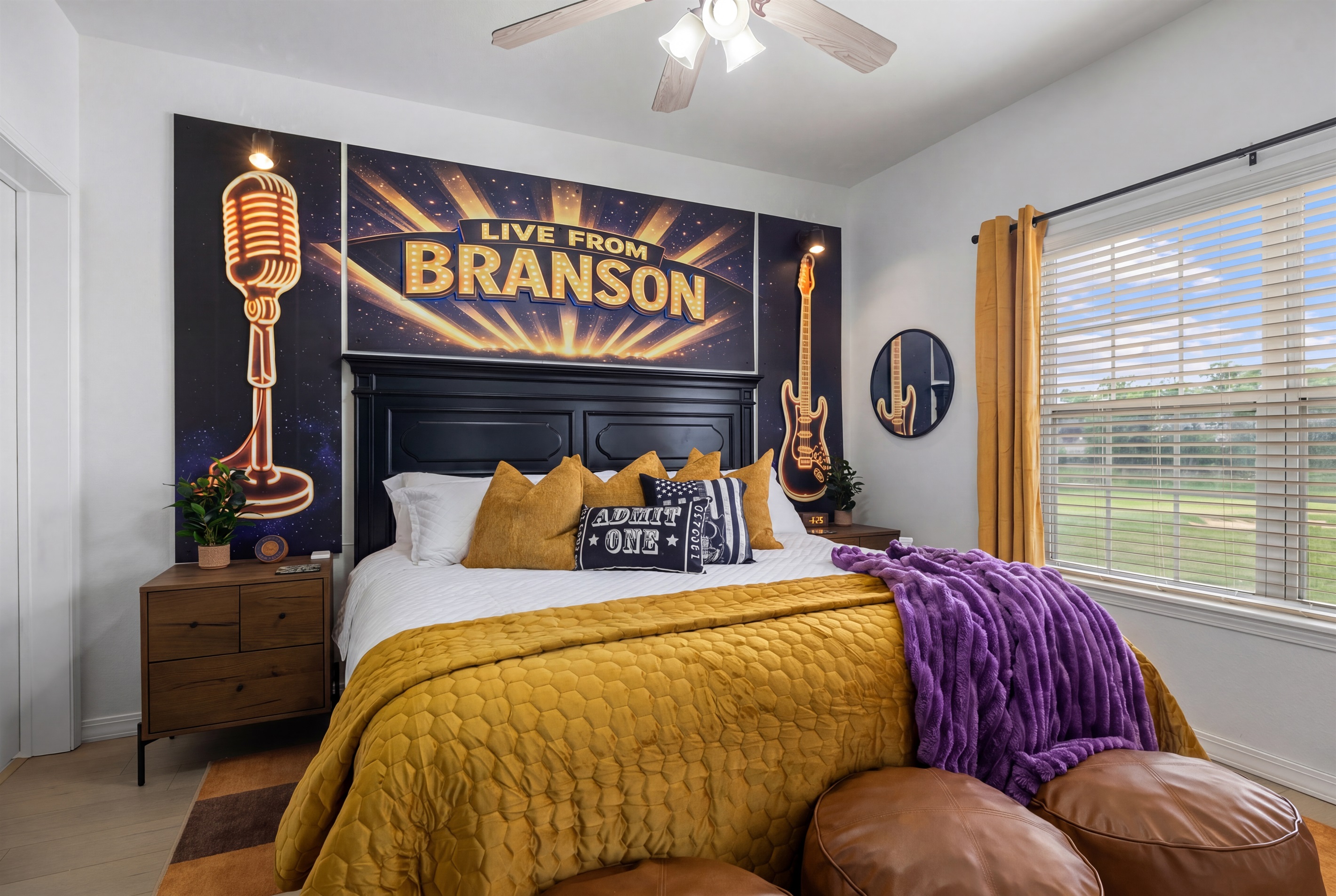The Branson Music Room has a king bed with luxury mattress and linens and attached ensuite bathroom