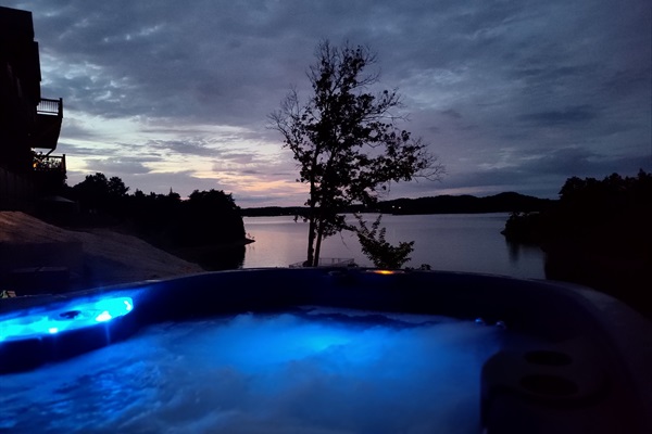 Hot tub overlooking lake