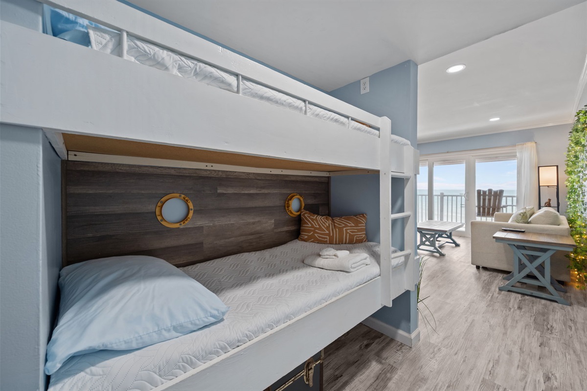 Hallway bunks make a fun and cozy setup for kids or extra guests