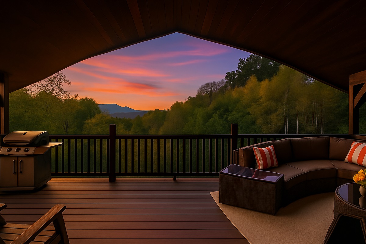 Upper deck views, BBQ propane grill, comfortable seating, gentle breeze, and endless views