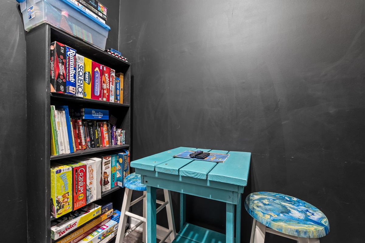 The fun never stops, rain or shine. Enjoy our many board games, card games, and books.