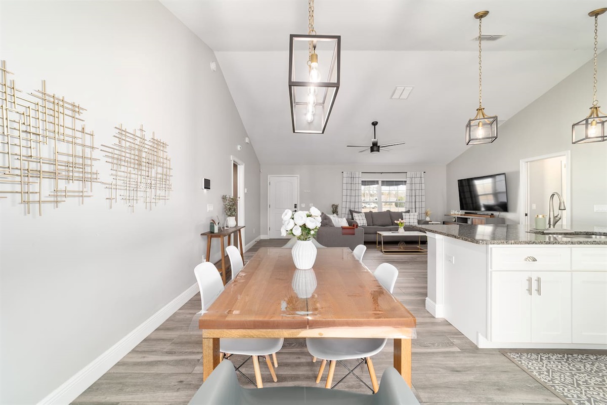 A beautiful dining room table that seats 6.