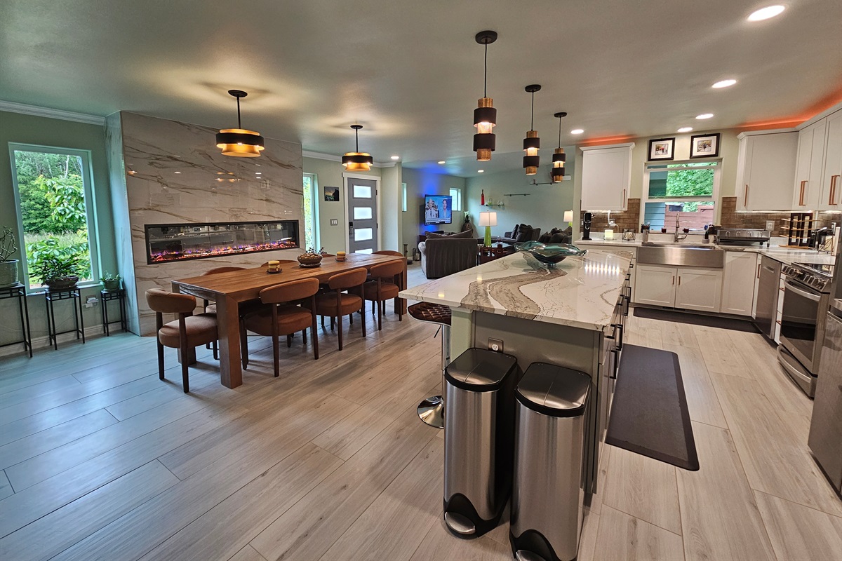 Shared kitchen with ample counter space for light meal prep.