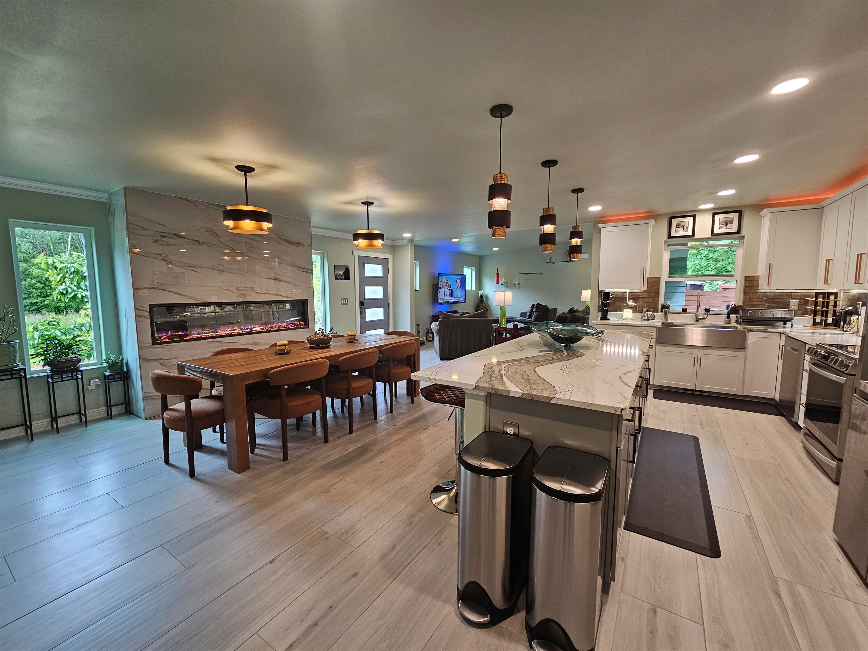 Shared kitchen with ample counter space for light meal prep.