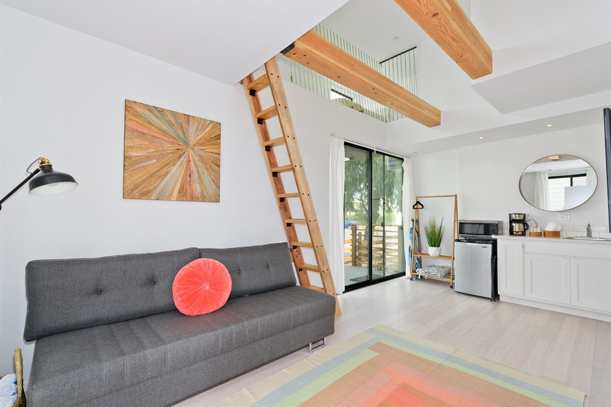 Ground Floor Bedroom w/ Pull Out Couch & Two Twin Mattresses Accessible by ladder