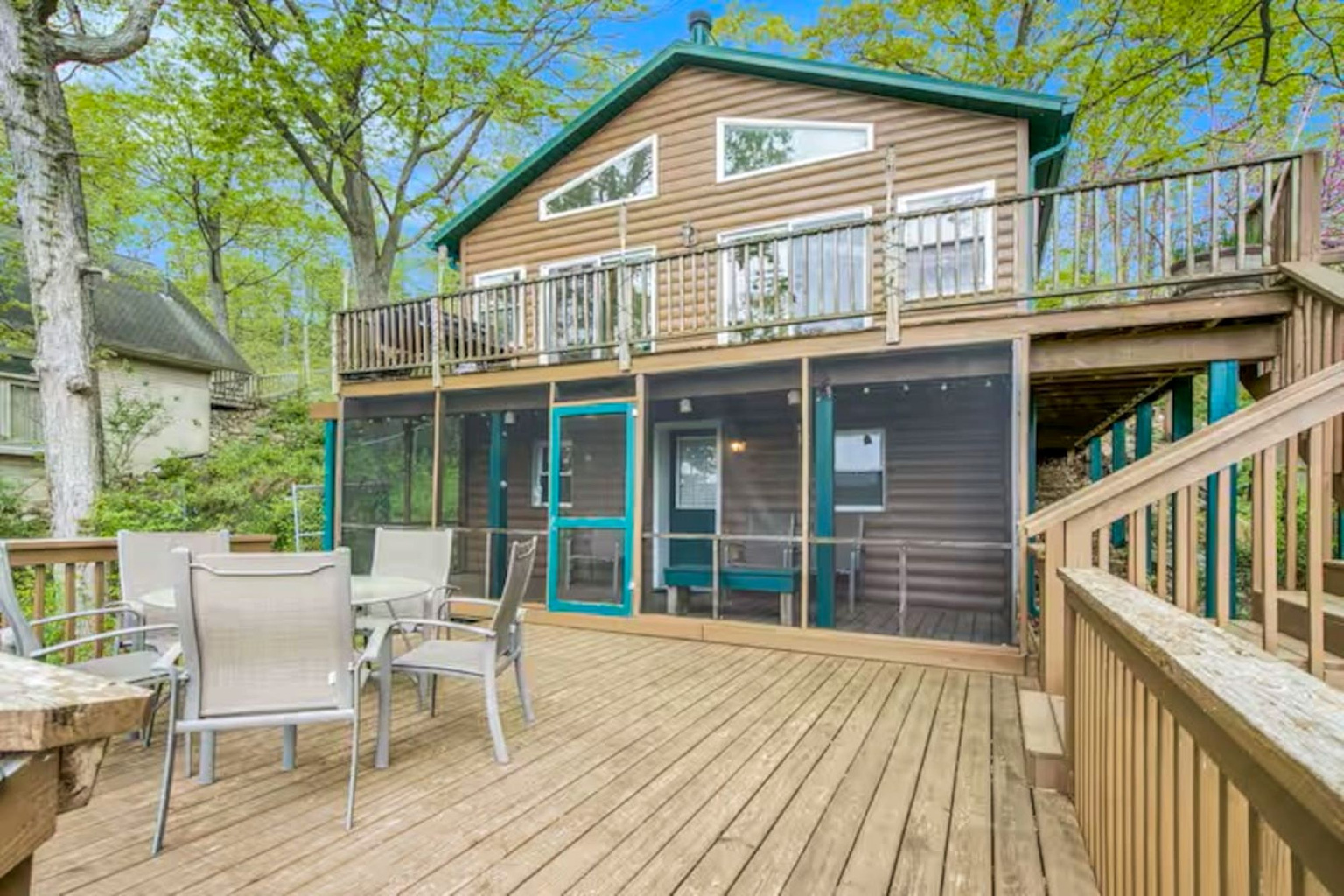 Deck and seating area lower level. 