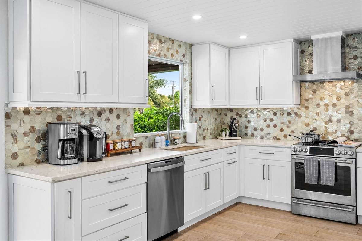 Light-filled kitchen with a fresh, coastal-inspired design