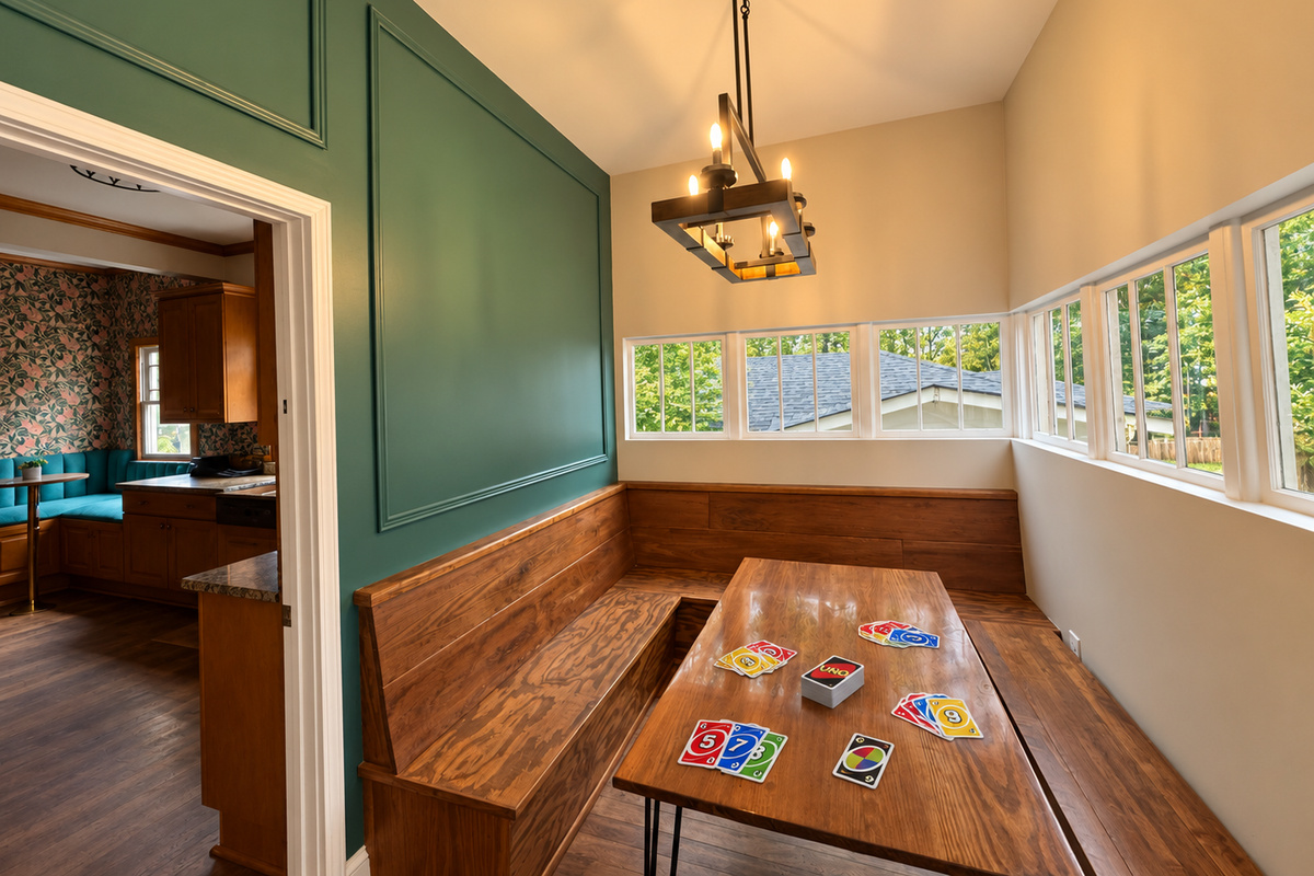 Play a rousing game of cards in the bright breakfast nook