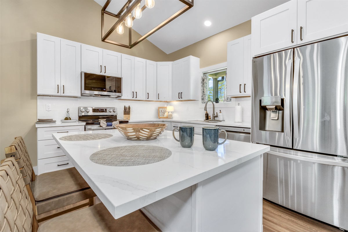 Sit and enjoy coffee at our Kitchen Island