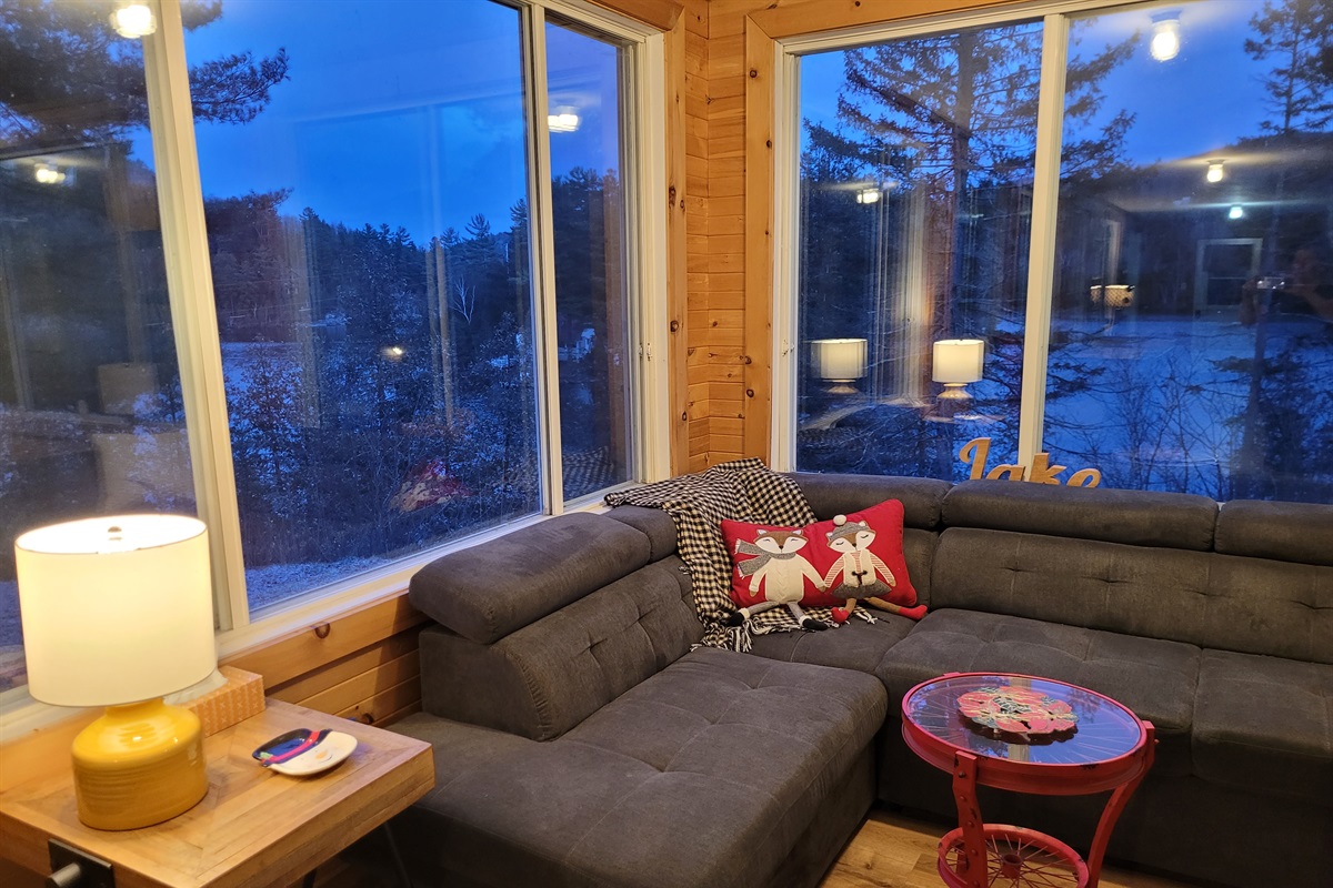 Dusk setting on the view of Lac St Pierre from one of the comfortable seating areas