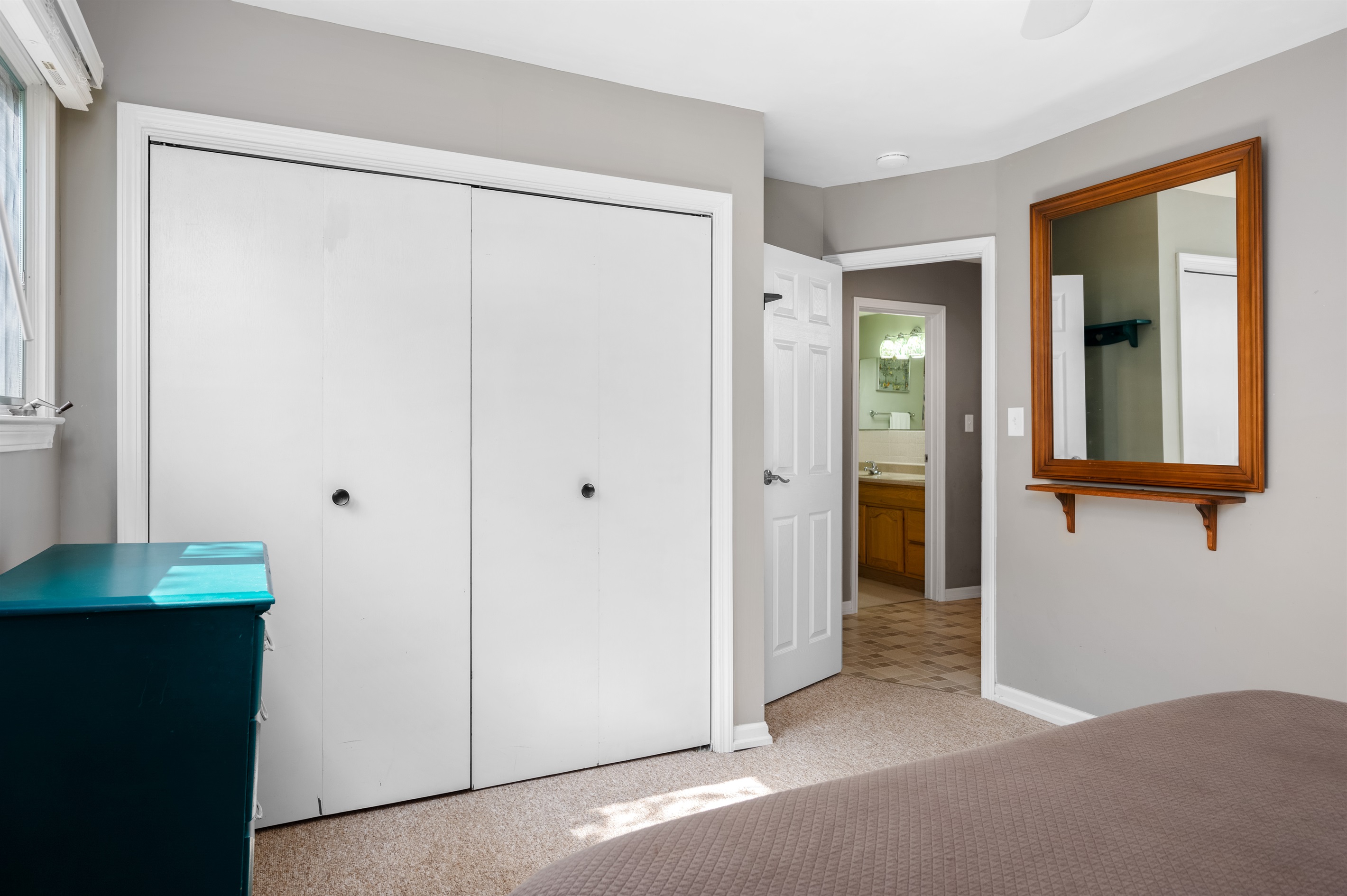 Closet space in main level bedroom for easy storage