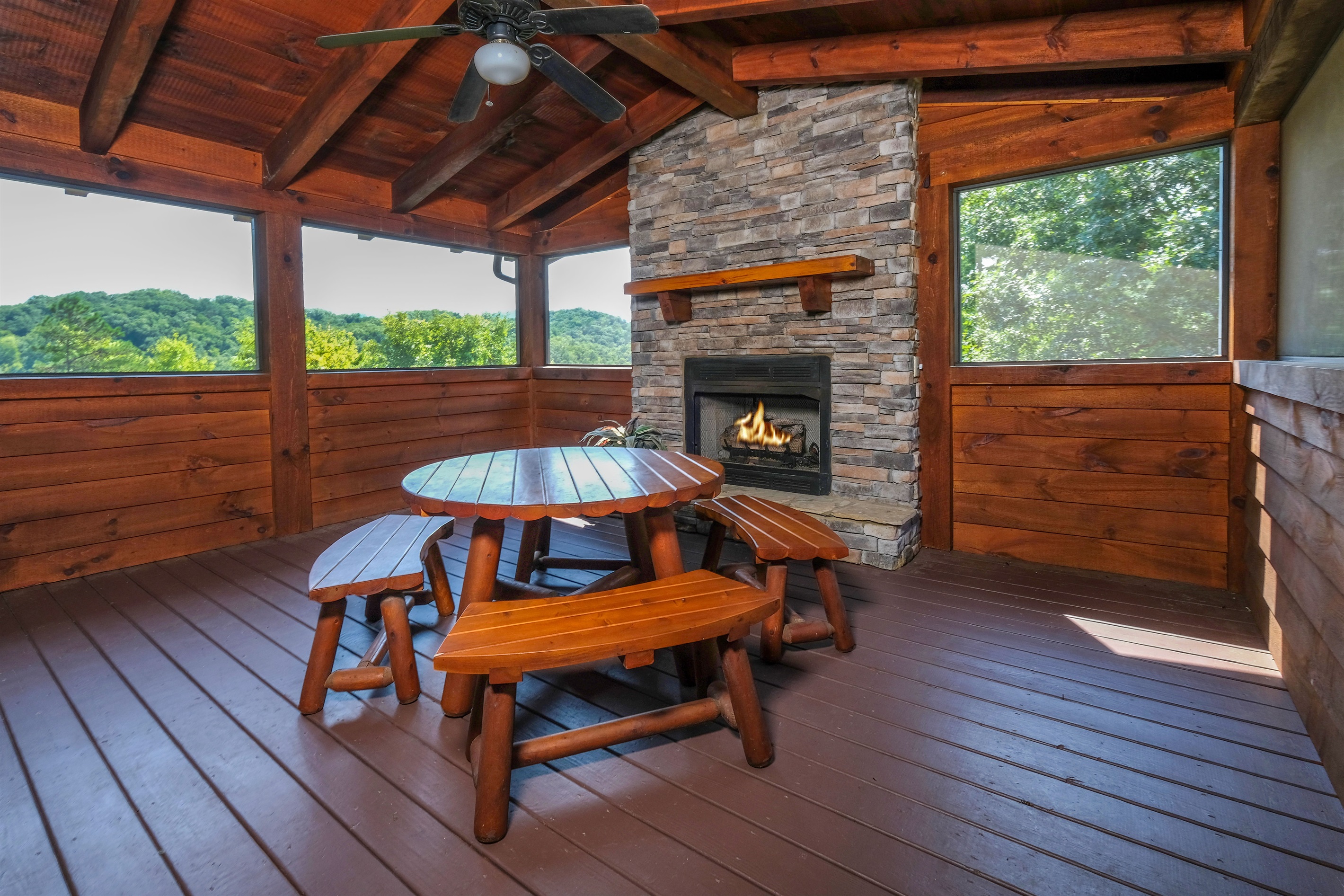 Screened in porch with fireplace!