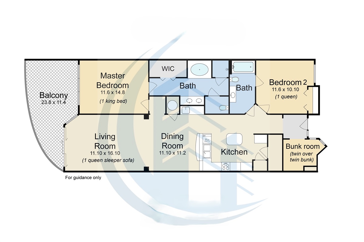 Unit 503 floor plan with beds.