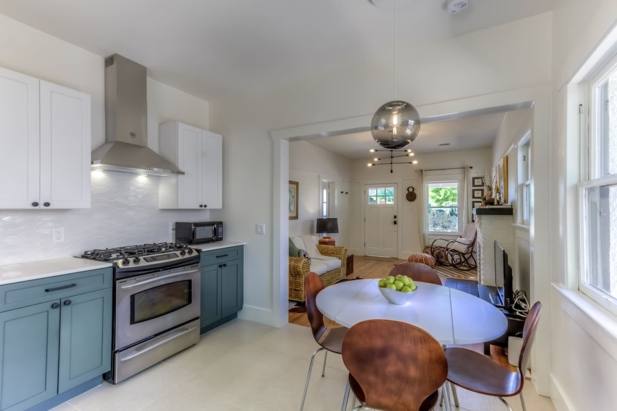 Kitchen with dining area open to living room