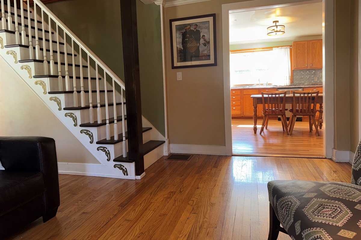 Stairs to 2nd floor off kitchen and living room