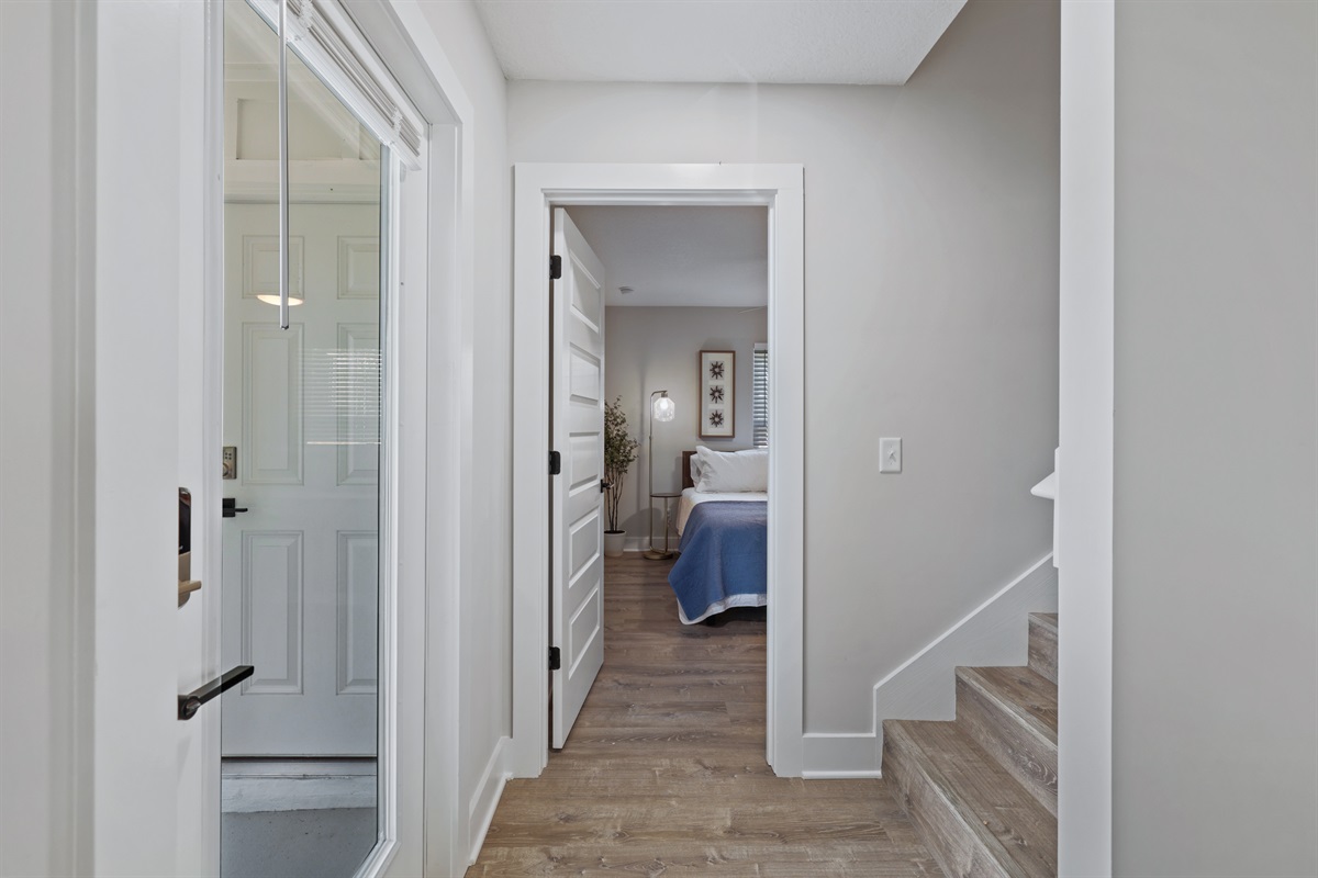 1st floor blue room king bed located at front of house