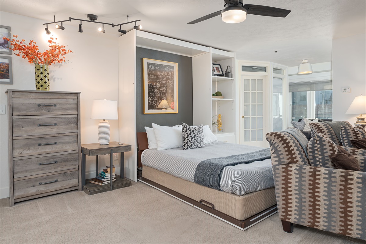 Murphy bed folds into space in seconds.