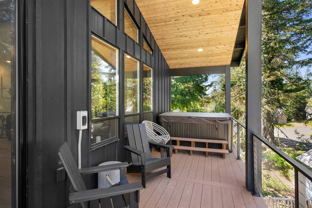 Hot tub with mountain views