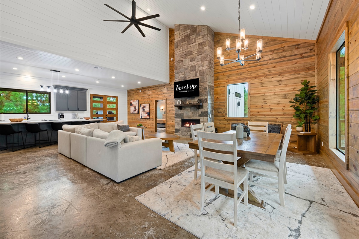 Spacious great room with rustic wood finishes and modern comfort.
