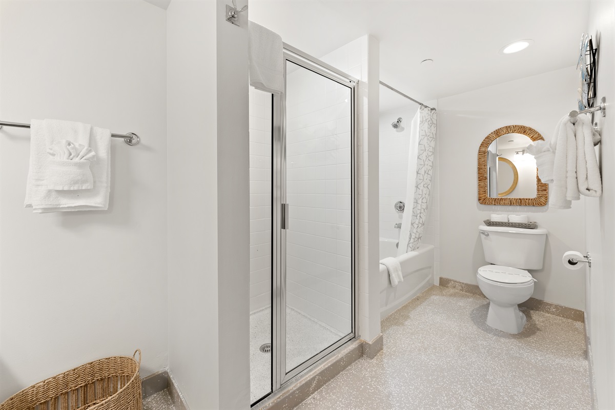 Large Bathroom with Separate Glass Shower